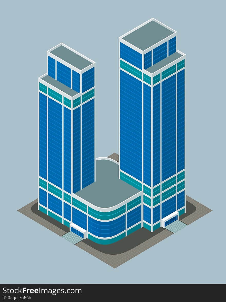 Isometric modern building with two towers. Isometric modern building with two towers