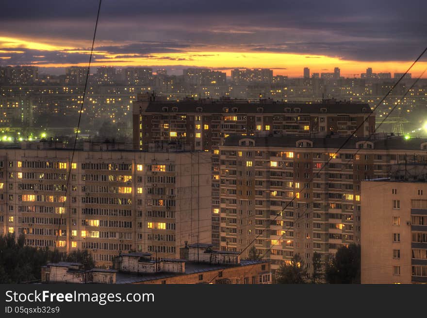 Sunset In An Urban Area.