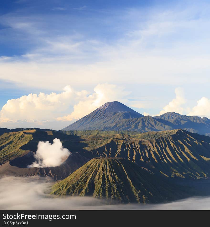 Bromo Mountain in Tengger Semeru National Park at sunrise