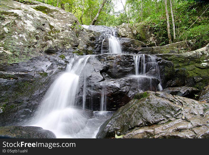 Waterfall in rain forest ,Thailand.