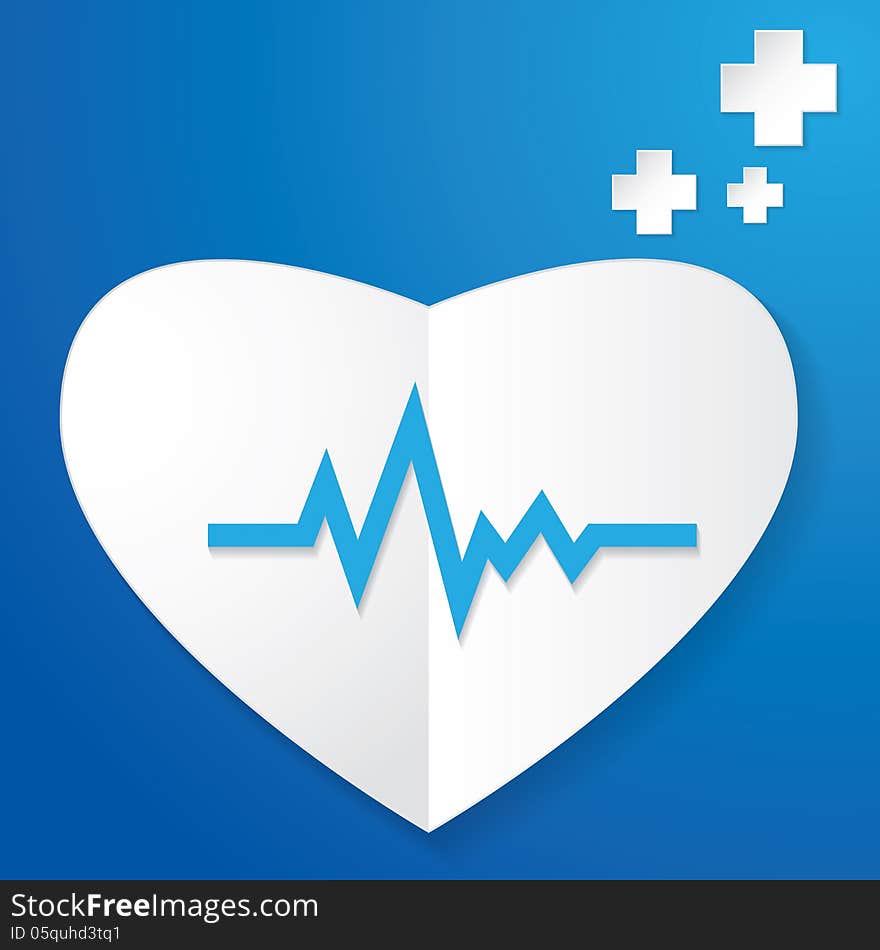 Paper Heart and Pulse on blue background