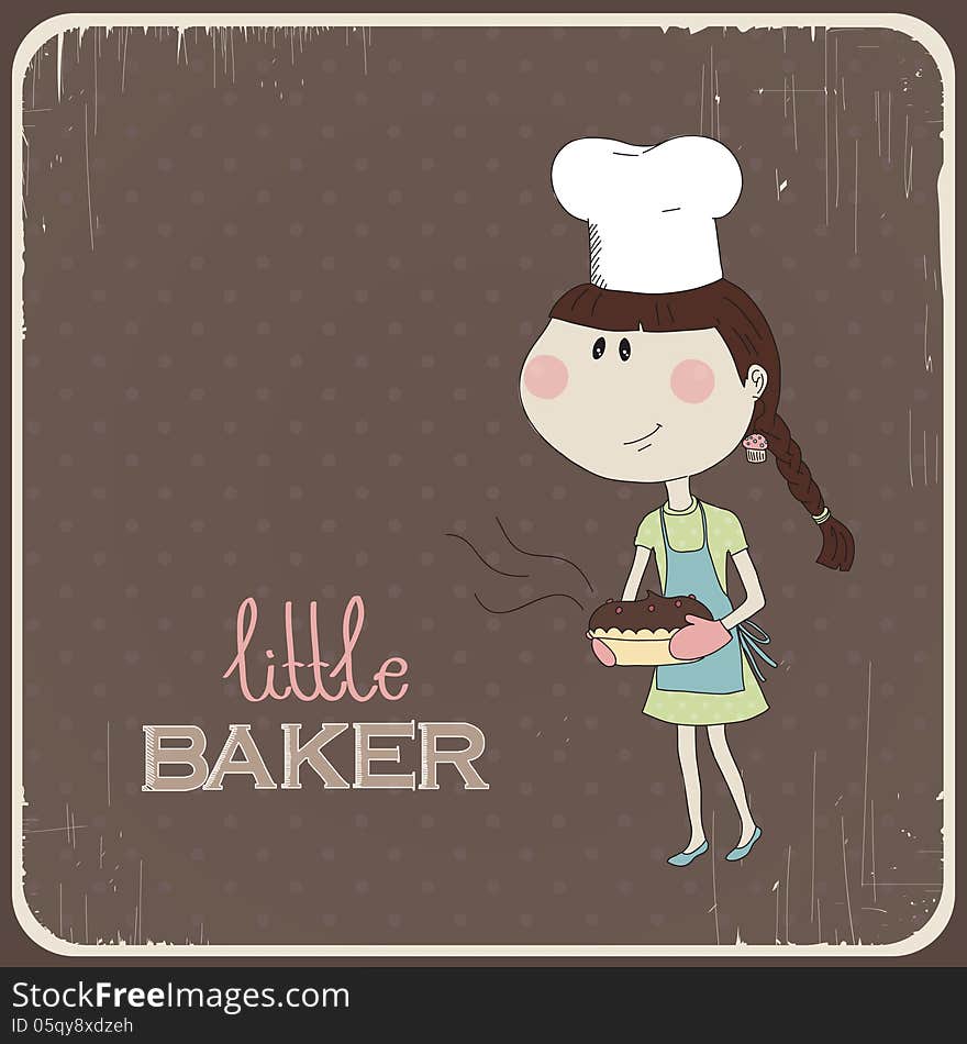 Illustration of a cute girl who cooked cake. eps 1