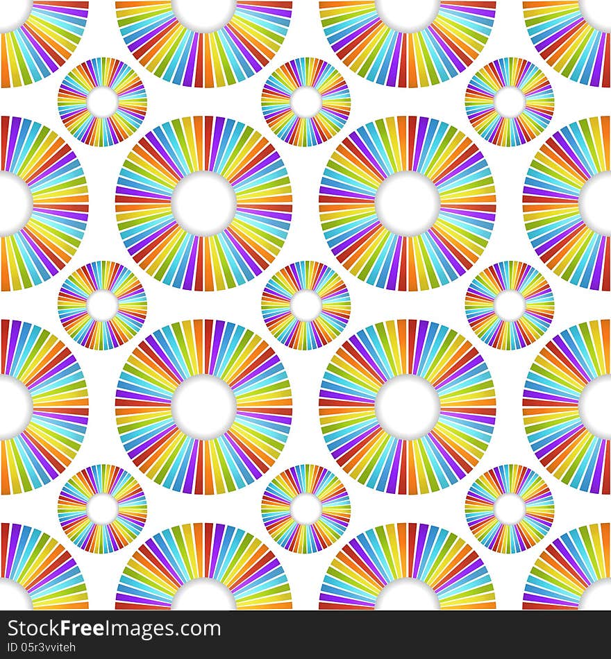 Retro music disc background. Vector illustration for your musical record design. Backdrop for disc cover, poster or party design in old-fashion style. Seamless pattern of round color shape.