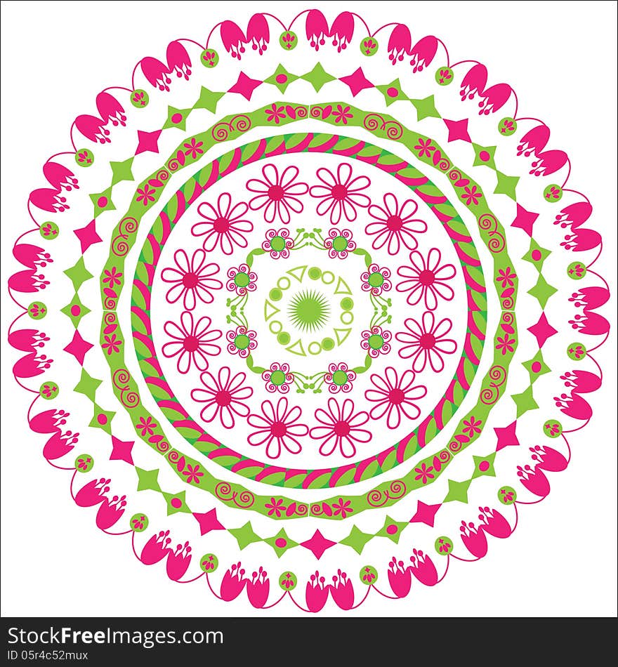 Circular floral ornament, cute vector illustration