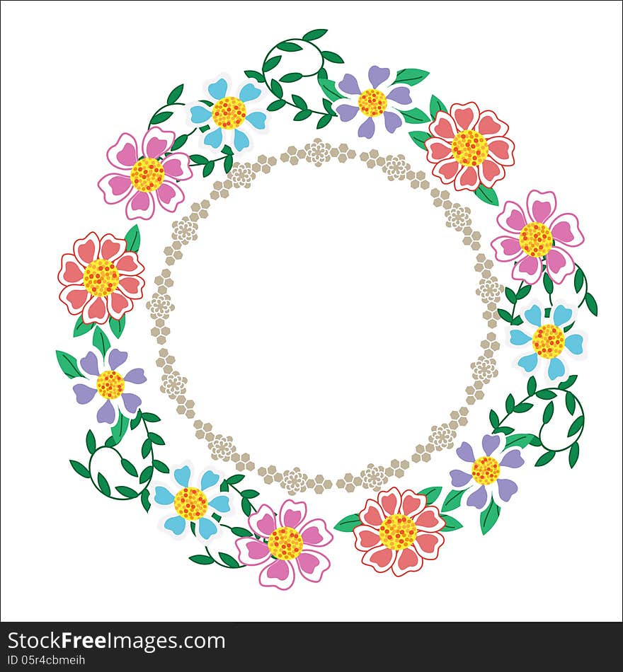 Cute frame with blue, lilac and pink flowers