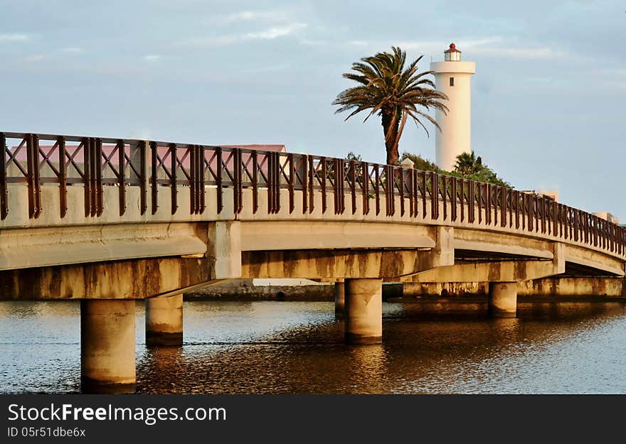 Landscape with Milnerton Lighthouse and lagoon bridge. Landscape with Milnerton Lighthouse and lagoon bridge