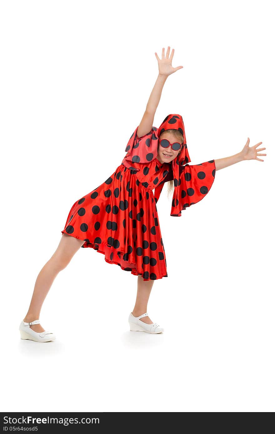 Teen Girl Dancing In A Red Polka-dot Dress