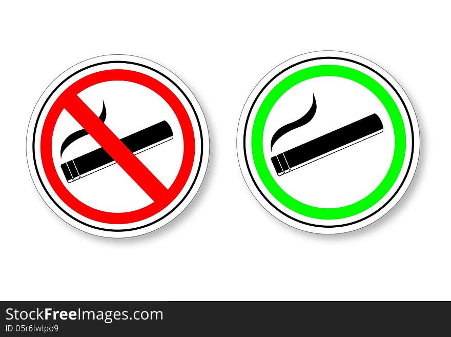 Sign - No Smoking and Smoking Area, with drop shadow, shadow can be remove easily