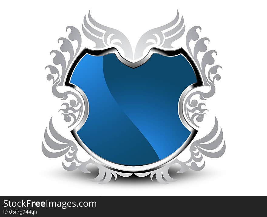 Silver pattern with elegant blue shield on a white background. Silver pattern with elegant blue shield on a white background