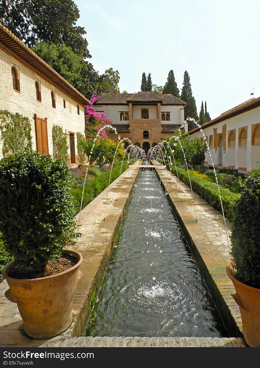 Fountains in the gardens of Alhambra in Granada, Spain