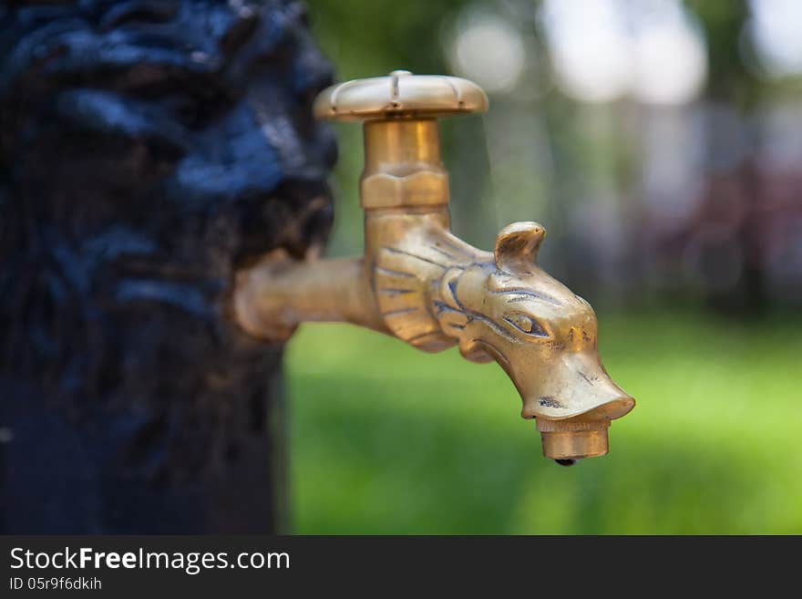 Outdoor faucet in the park with drinking water