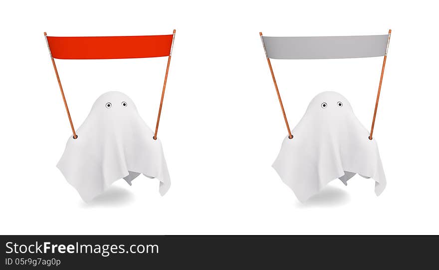 A couple of cute ghost with an different banner