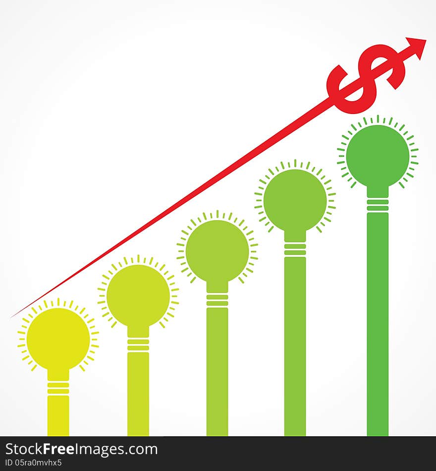 Rising graph of dollar arrow and bars made of bulbs stock vector