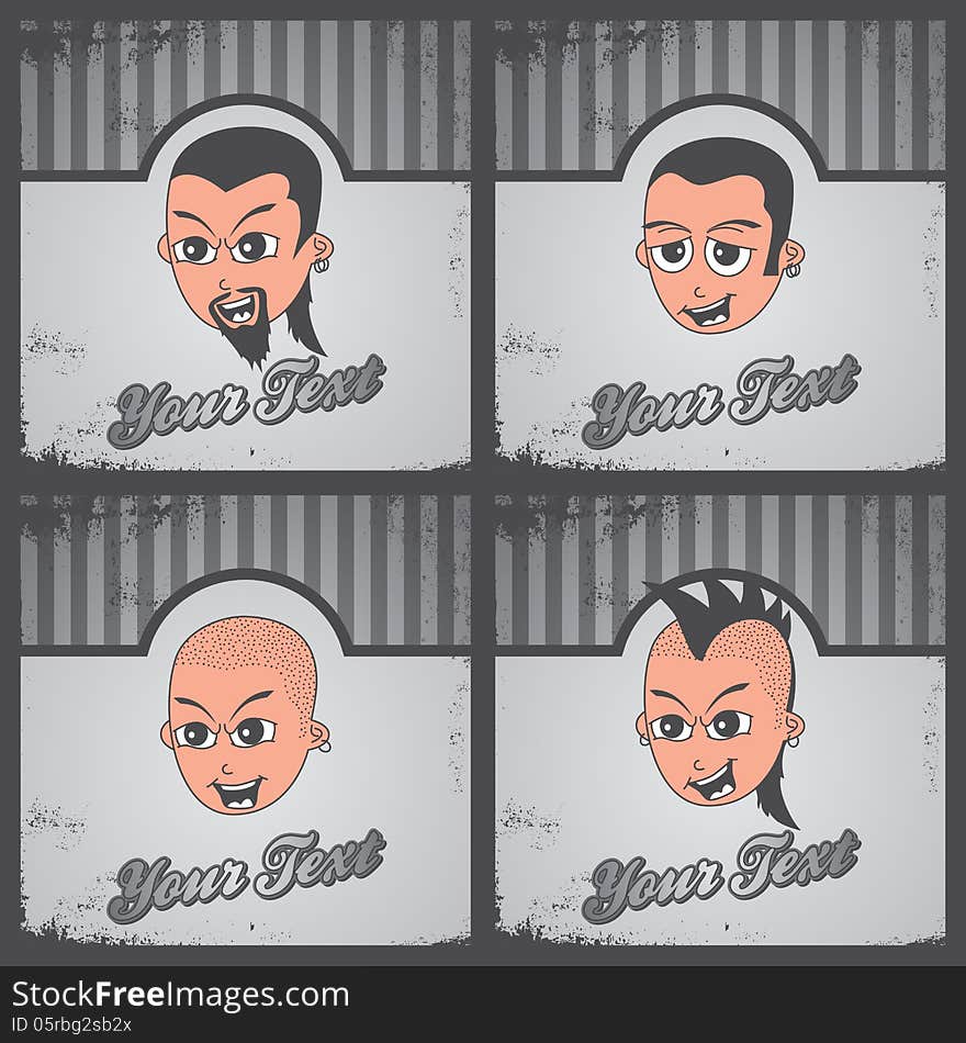 Cartoon guy set label vector graphic art design illustration