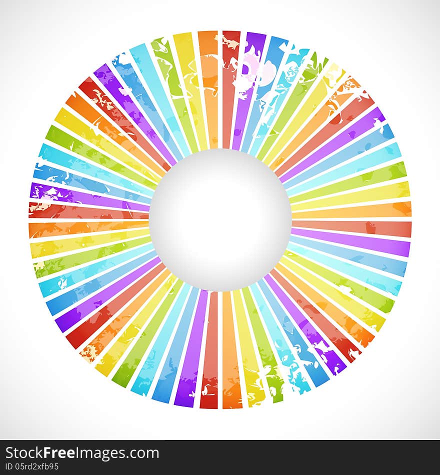 Vintage rainbow round postcard. Vector illustration for your business presentation. Easy to use. Postcard picture in bright color.