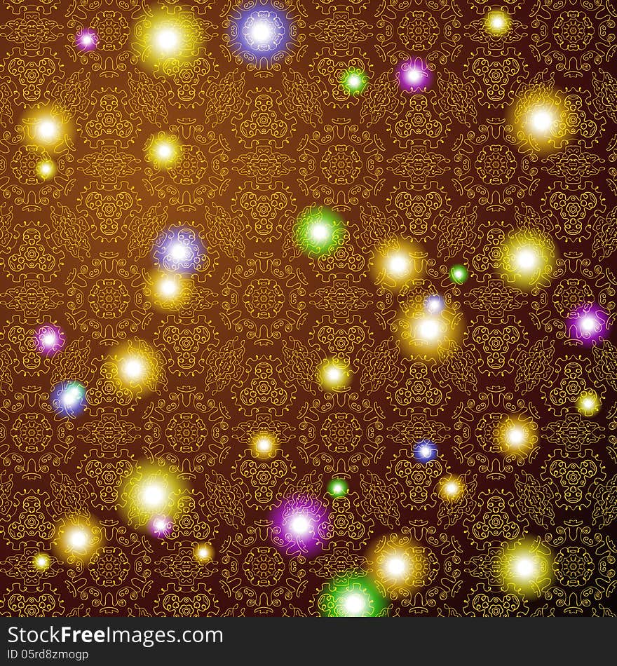 Brown pattern background with colorful lights