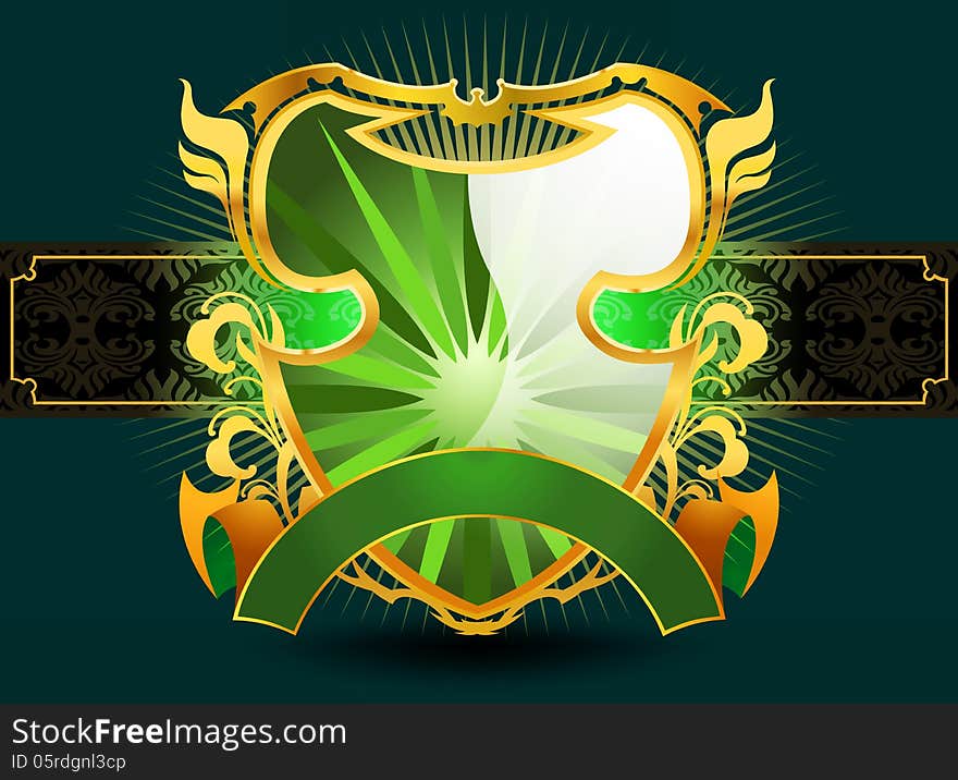 Illustration elegant green shield design with pattern background