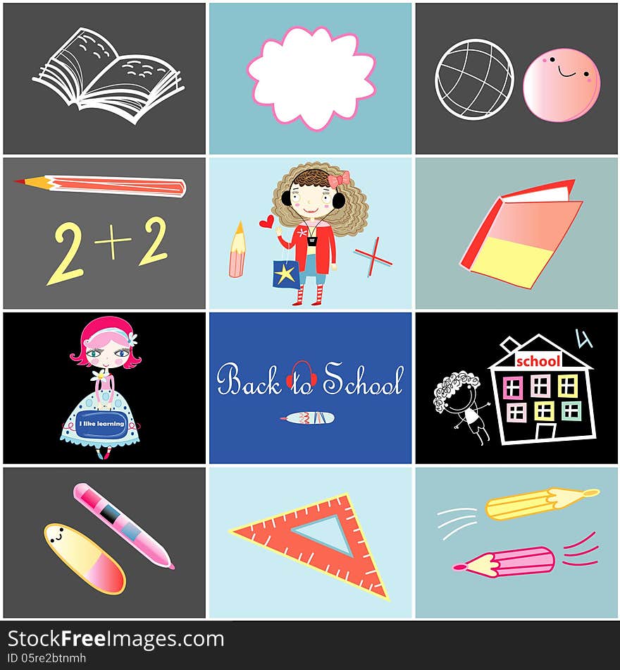 Different bright objects to school and girls school girls. Different bright objects to school and girls school girls