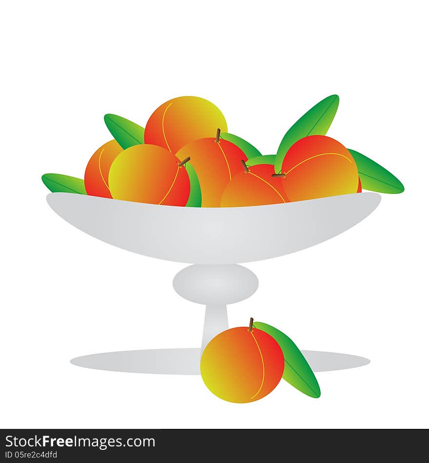 Still life with fruit. Peaches in a vase.