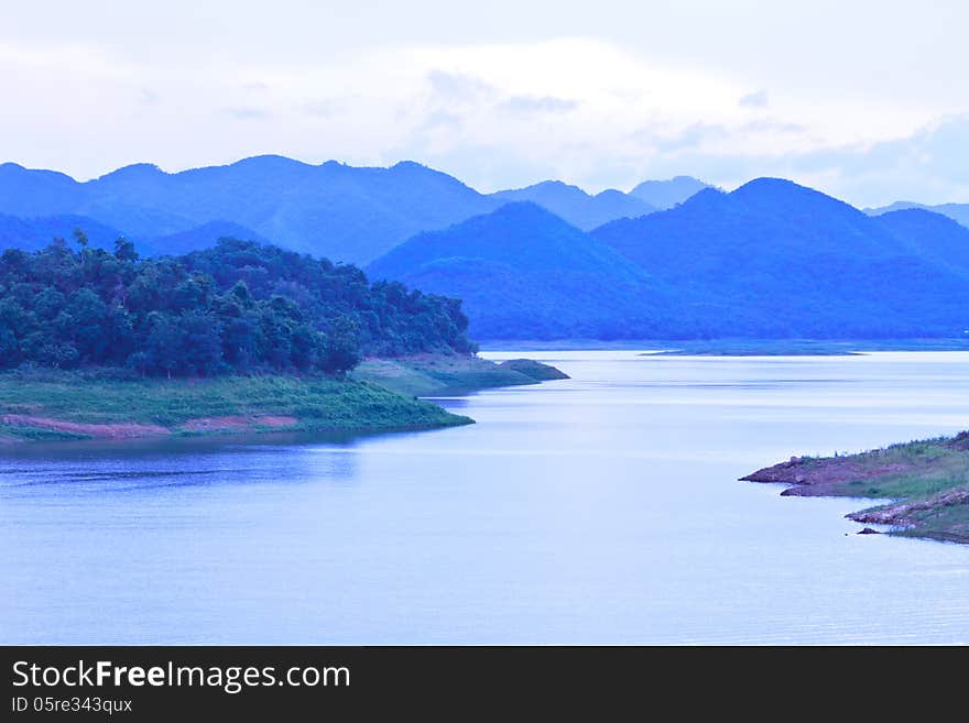 Kaeng Krachan Dam ,Kaengkrachan National Park Thailand in evening