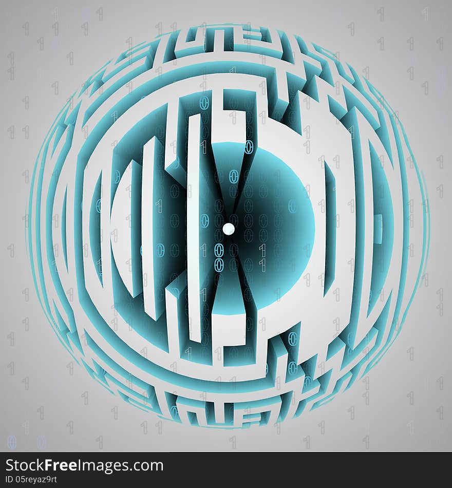 Maze sphere composition with binary code