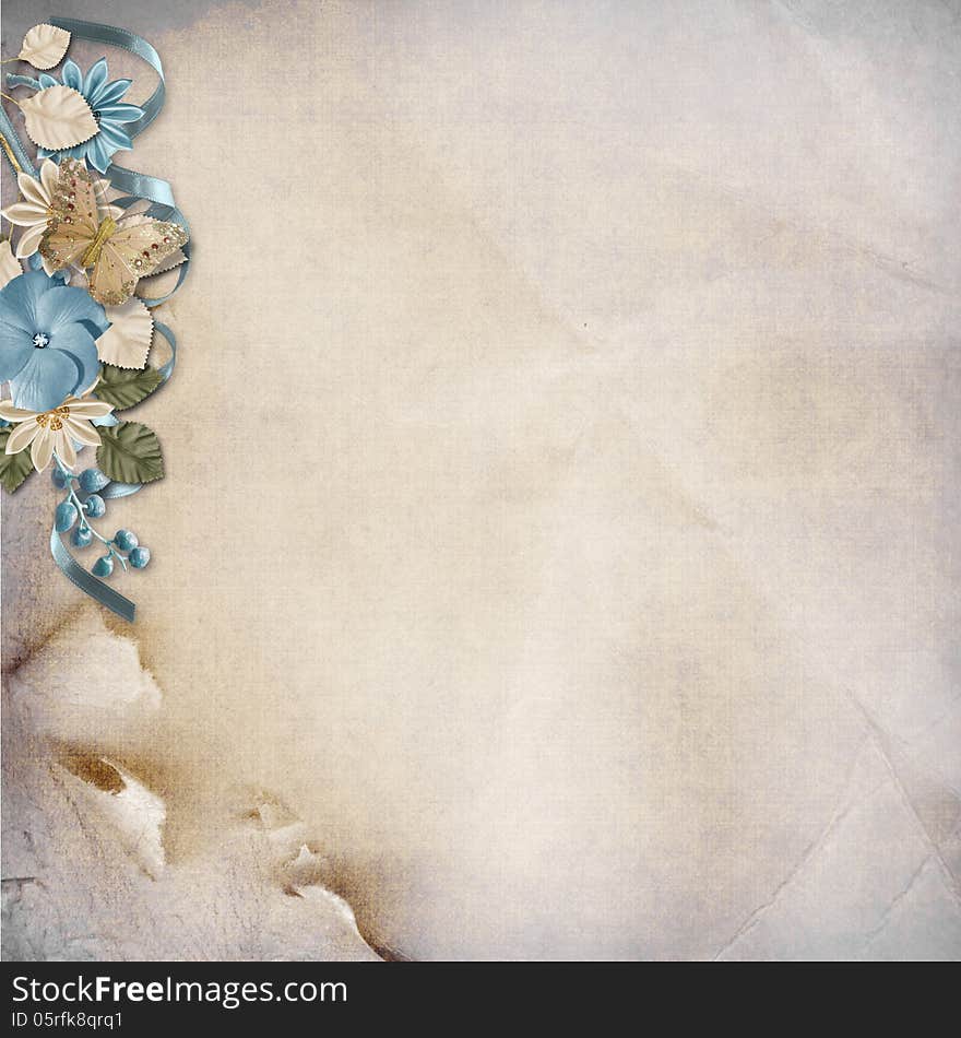 Vintage Background With  Turquoise Flowers