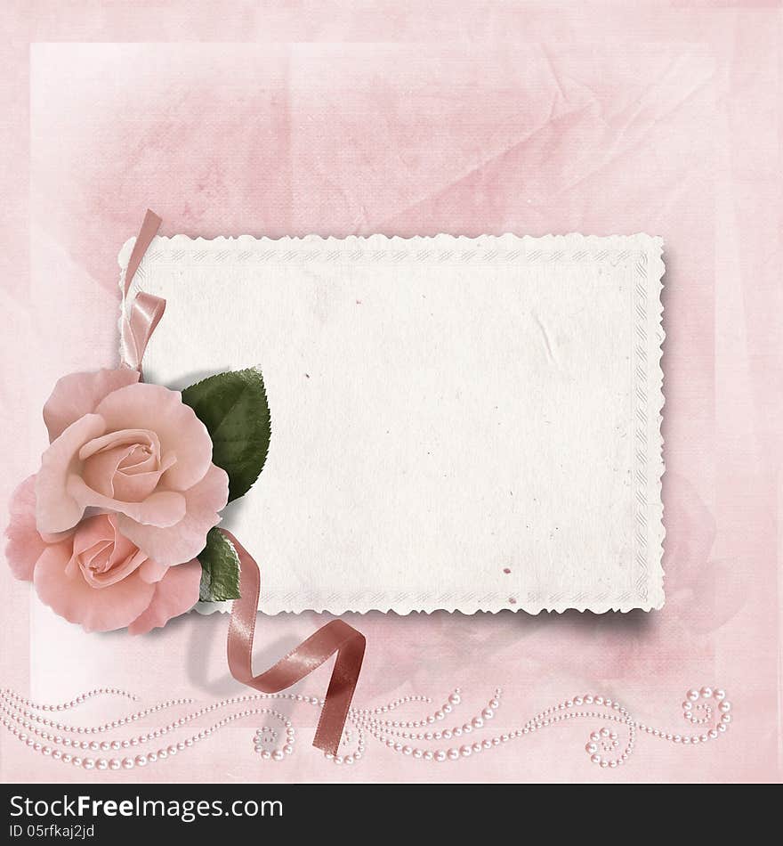 Vintage elegance background with card, rose and with the space for text or photo. Vintage elegance background with card, rose and with the space for text or photo