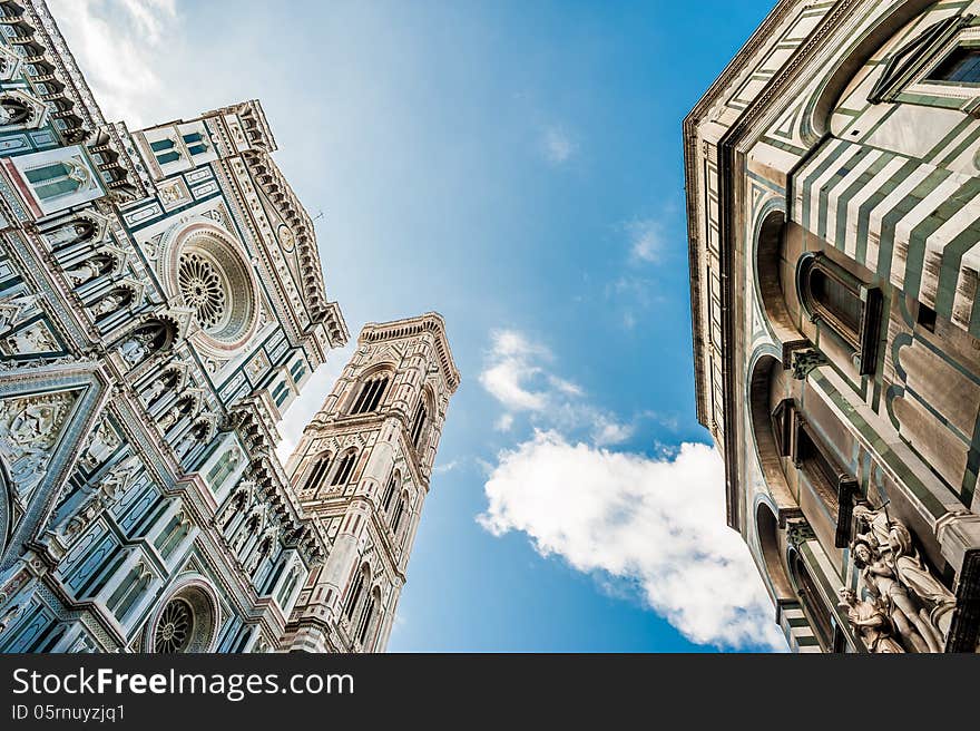 Detail of the gothic cathedral of Florence or basilica of saint mary of flower and baptistery of saint john by filippo brunelleschi architect. Detail of the gothic cathedral of Florence or basilica of saint mary of flower and baptistery of saint john by filippo brunelleschi architect