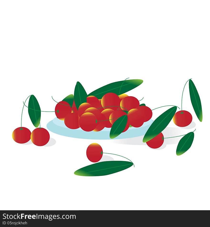 Cherry crop. Plate with fruits