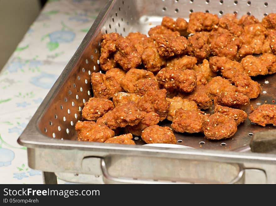 Fried many piece of pork in Thai style. Fried many piece of pork in Thai style