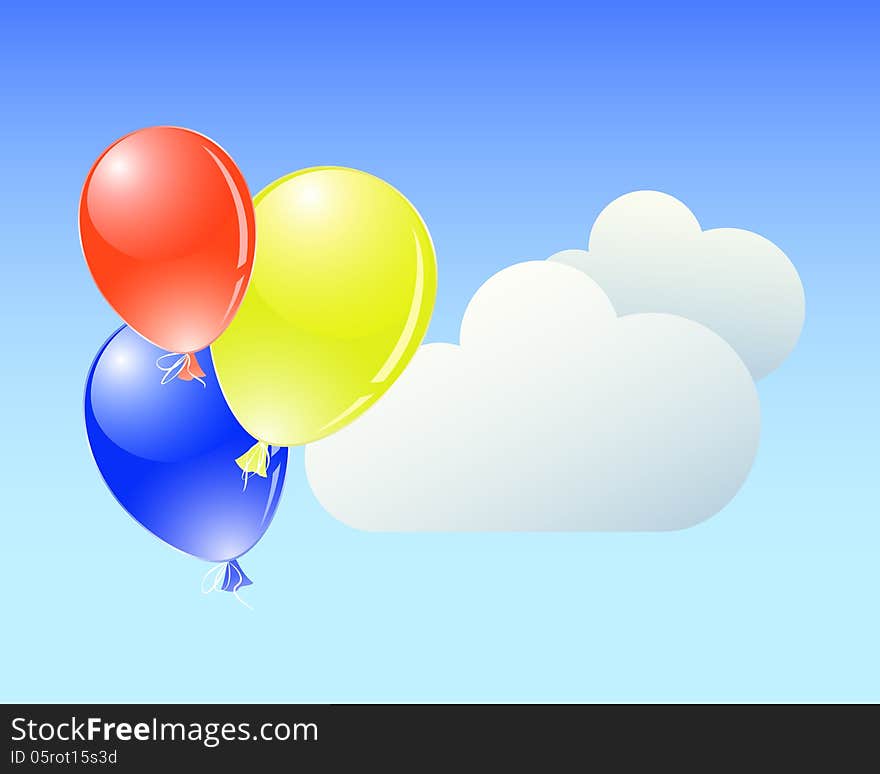 Flying colorful balloons and clouds. EPS8