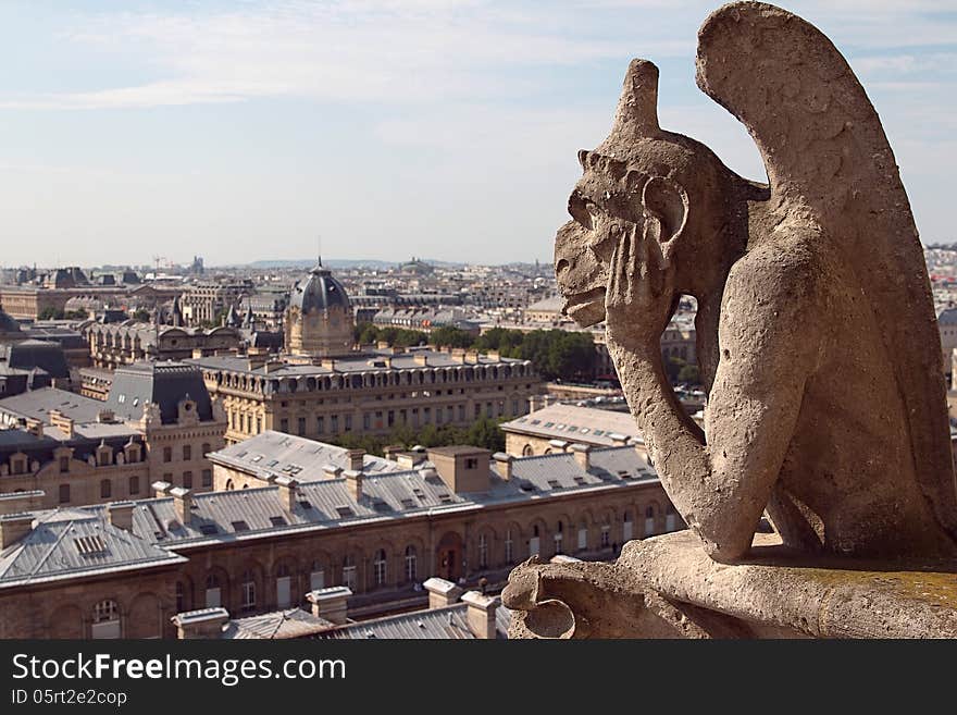 A view on a Paris from Gallery gargoyles at Notre Damme de Paris