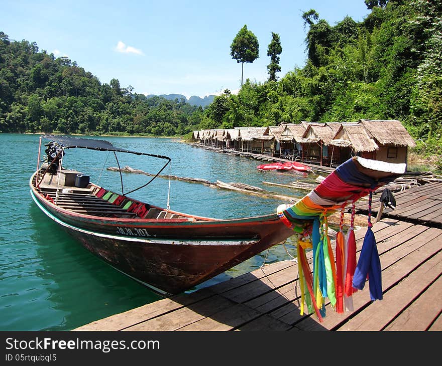 Thai boat at Ratchaprapa dam,Surat Thani,Thailand