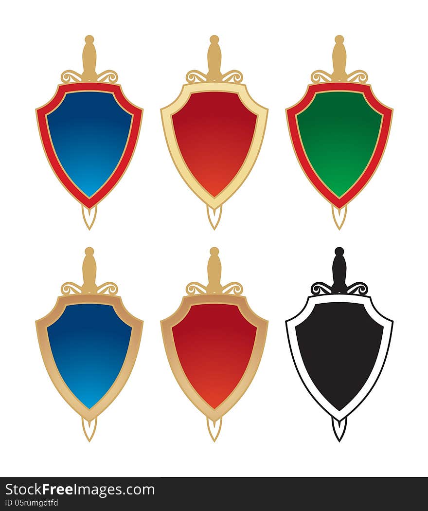 Vector illustration of different options of sword and shield