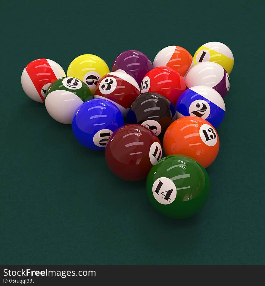 Close-up billiard balls for game