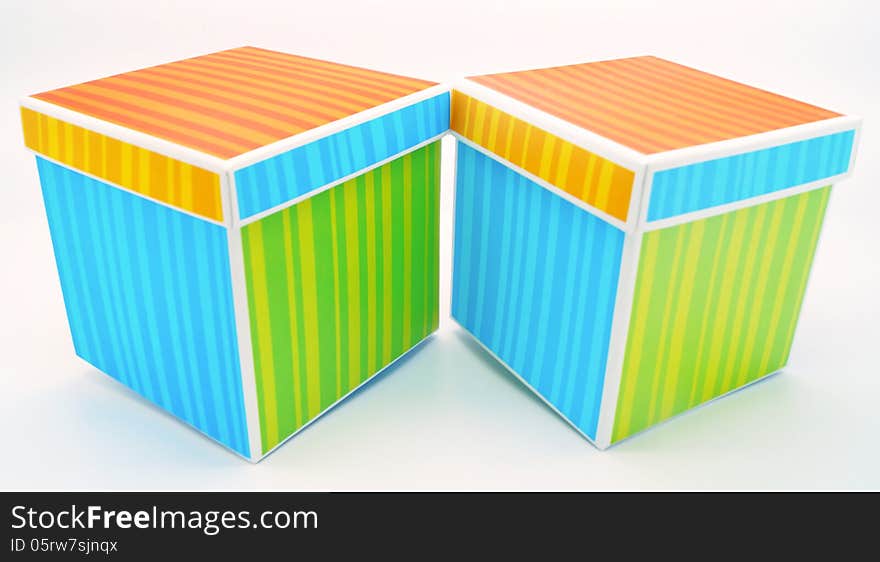 Two Striped Gift Boxes Pair Isolated