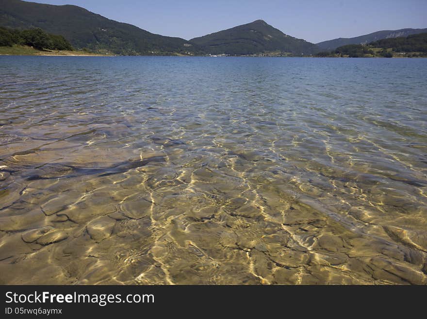 Clear mountain lake of Abruzzo, Italy.