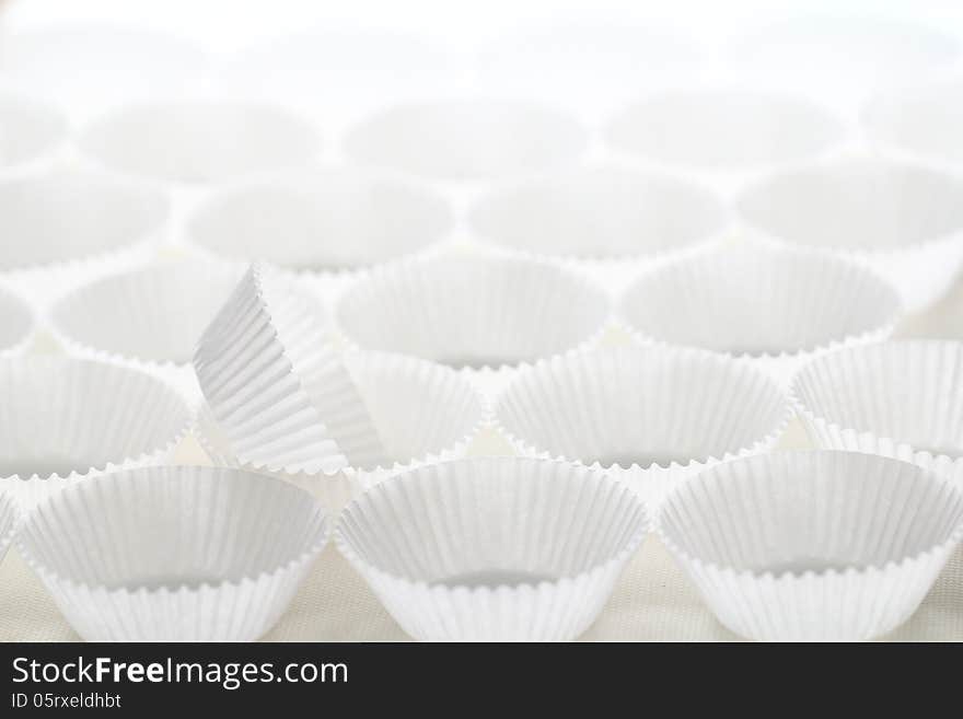 White baking paper cups with shallow depth of field