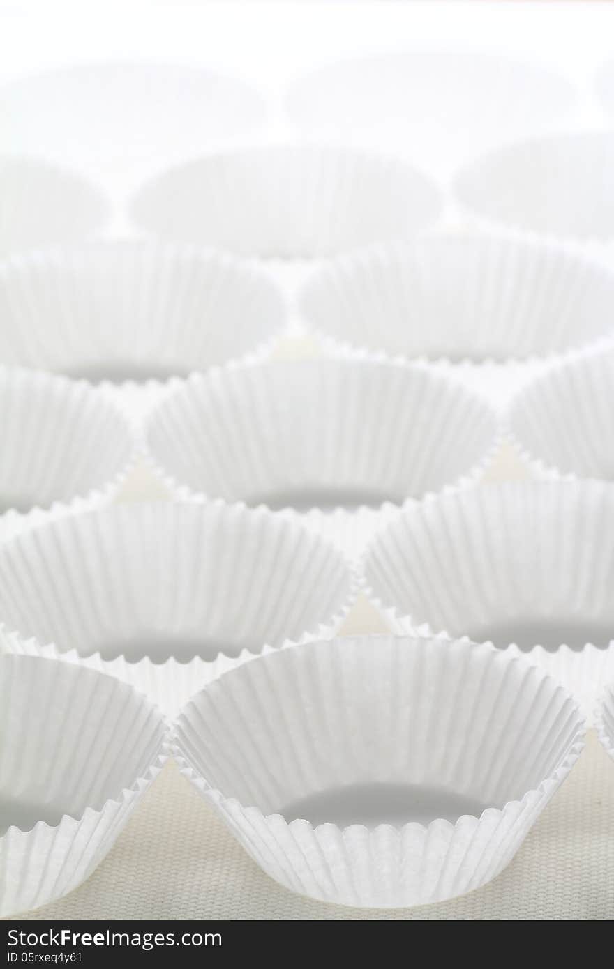 White baking paper cups with shallow depth of field