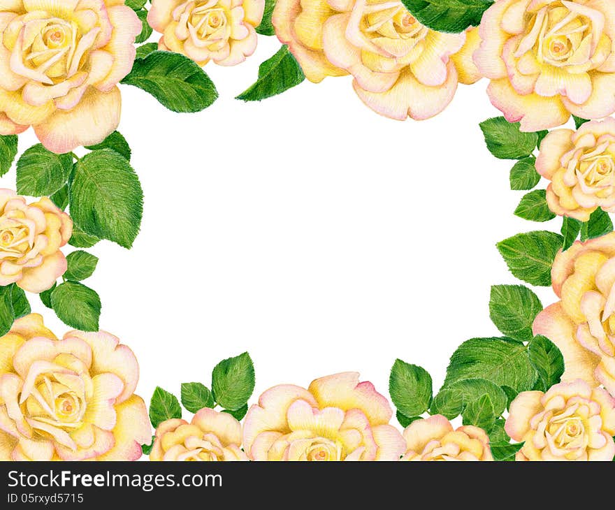 Hand-drawn frame with golden roses