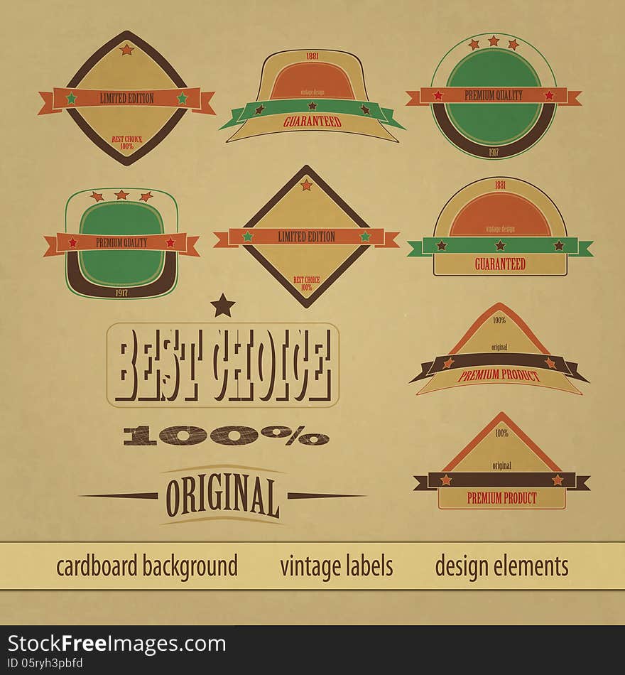 New set of vintage style quality labels on carton background can use like design elements. New set of vintage style quality labels on carton background can use like design elements