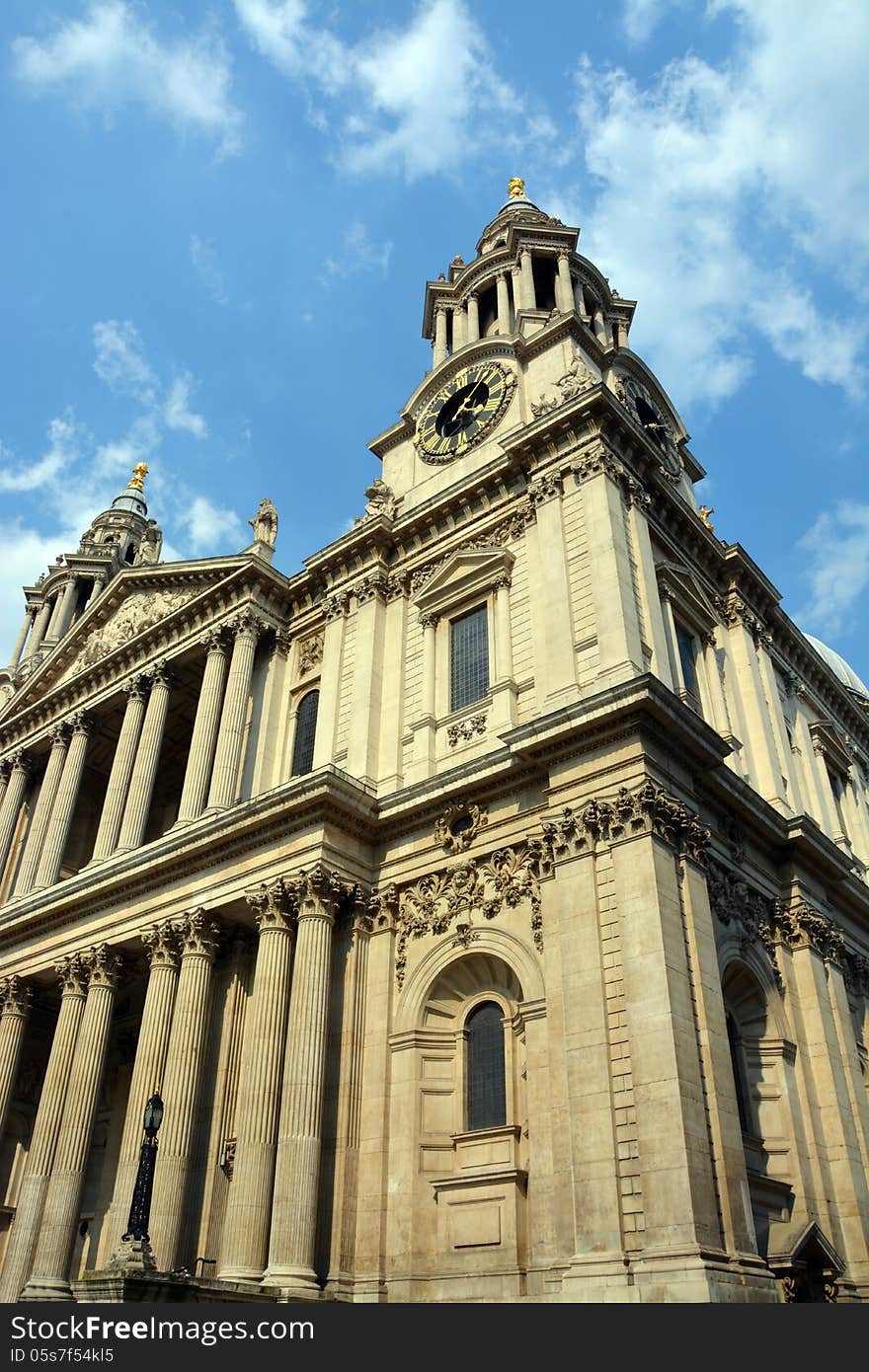 The South Western Corner of St. Paul's Cathedral, London including clock tower. The South Western Corner of St. Paul's Cathedral, London including clock tower.