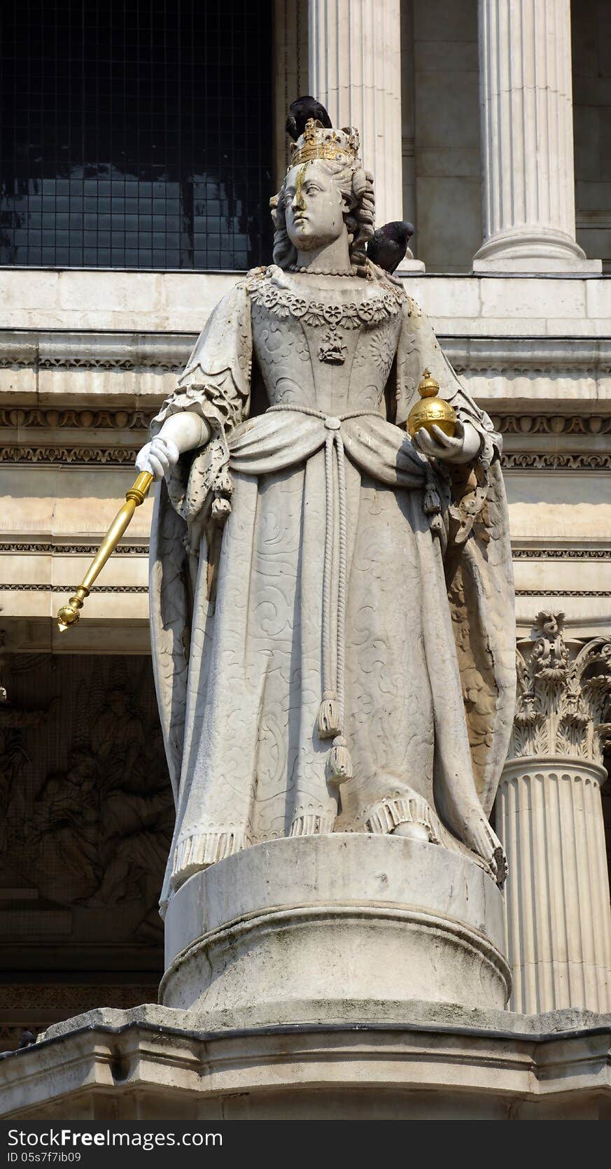 Stone statue of Queen Anne outside St. Paul's Cathedral, London UK. Stone statue of Queen Anne outside St. Paul's Cathedral, London UK.