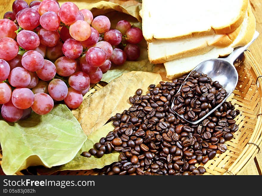 Grapes with coffee beans