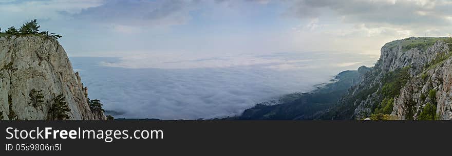 Rock in the cloud. Ay-Petry, Crimea, Ukraine.