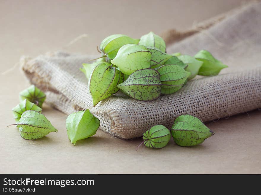 Ground cherry on sackcloth, Thai Fruit