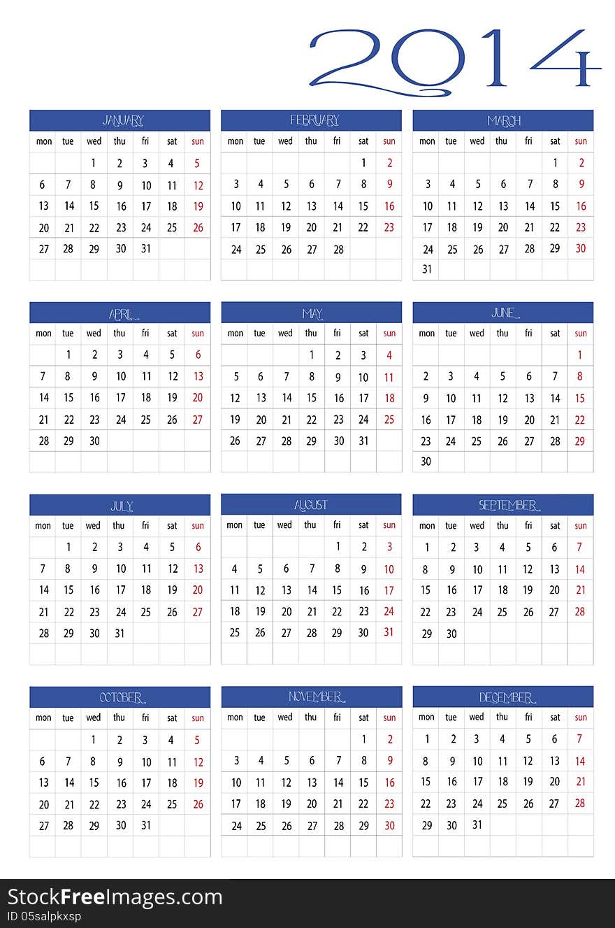 New calendar 2014 in english