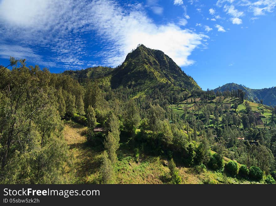 Summer landscape in high mountains and the blue sky with clouds