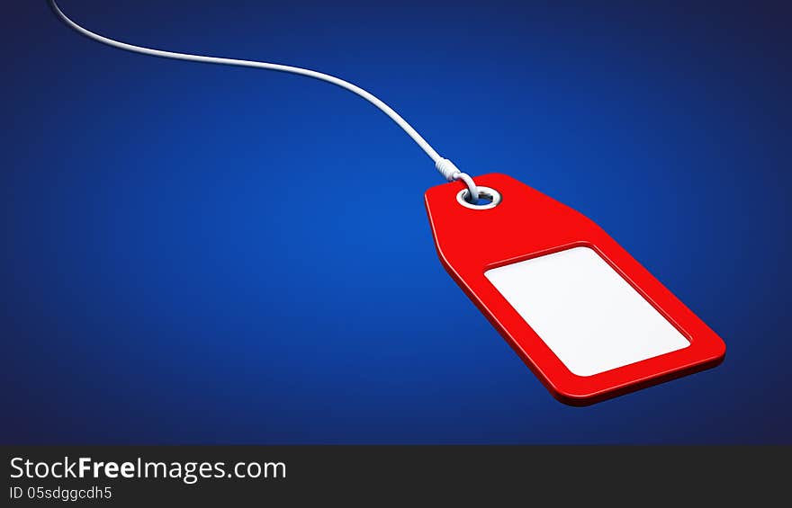 Red tag and string over blue background