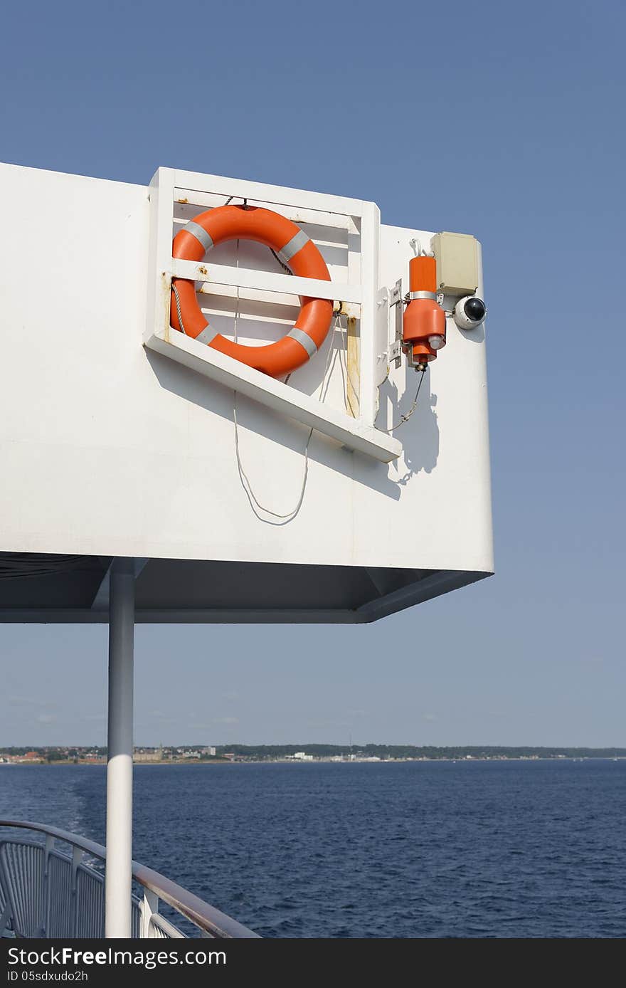 Next to lifeboats life buoys belong to the essential life saving equipment on ships like the one here on a ferry boat between Denmark and Sweden. Next to lifeboats life buoys belong to the essential life saving equipment on ships like the one here on a ferry boat between Denmark and Sweden.